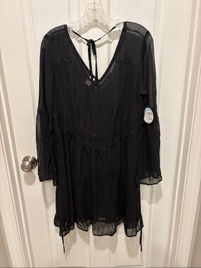 BONGO Black Sheer V-Neck Swim Coverup
